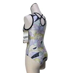 GK Elite VTG Retro Abstract Pastel Velvet Crossback Tank Leotard Size AM Adult M